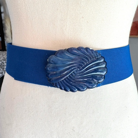 Vintage Accessories - Vintage Blue Stretch Belt with Blue acrylic Buckle